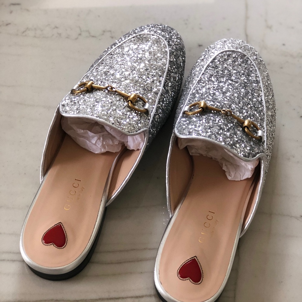 SOLD Gucci Princetown Mules Silver Glitter - Picture 3 of 5